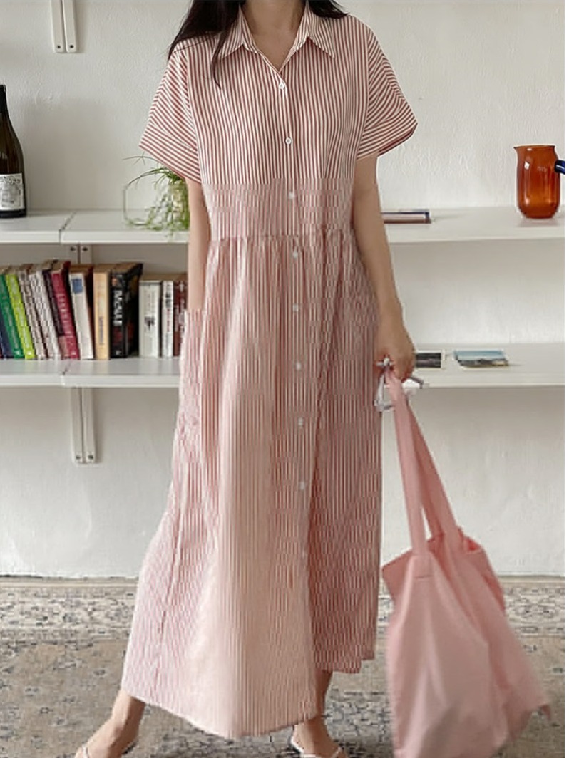 Retro Korean Style Loose Fit S - Casual Loose Linen Shirt Dress ulasan dan harga