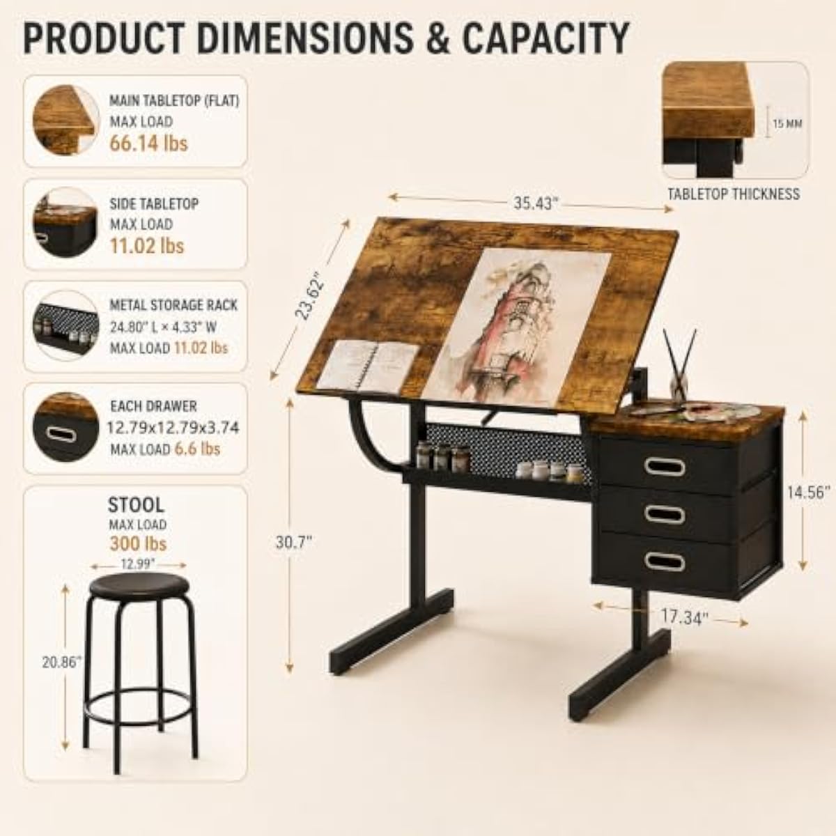 Adjustable Drafting Desk with  - Tops ulasan dan harga