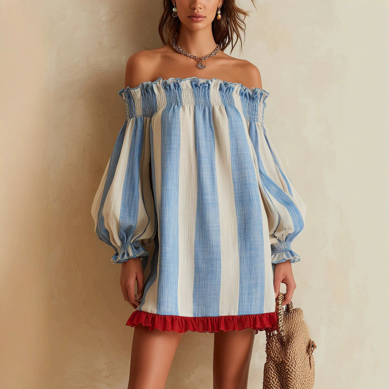 2026 Women Off‑the‑Shoulder Dr - Off Shoulder Puff Sleeve Sundress ulasan dan harga
