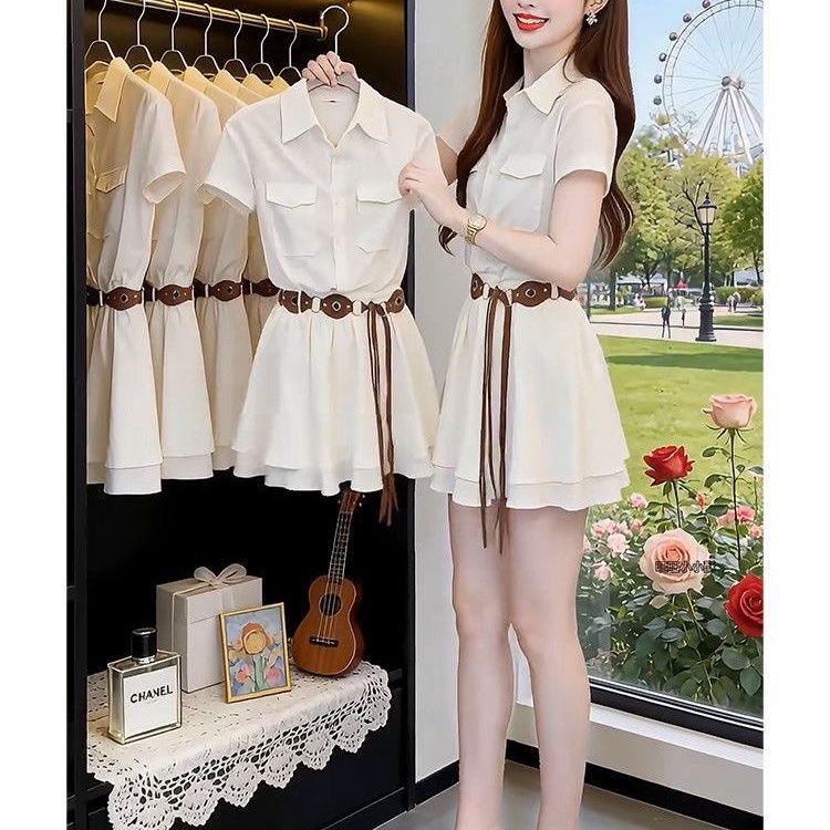 Korean Style Short Sleeve Shir - Korean Style A Line Shirt Dress ulasan dan harga