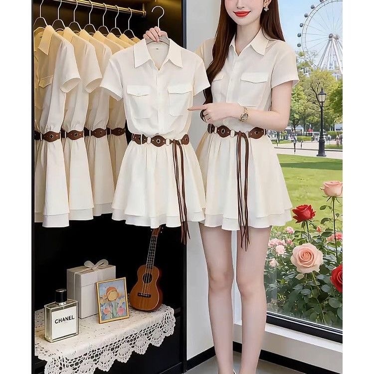 Korean Style Short Sleeve Shir - Korean Style A Line Shirt Dress ulasan dan harga