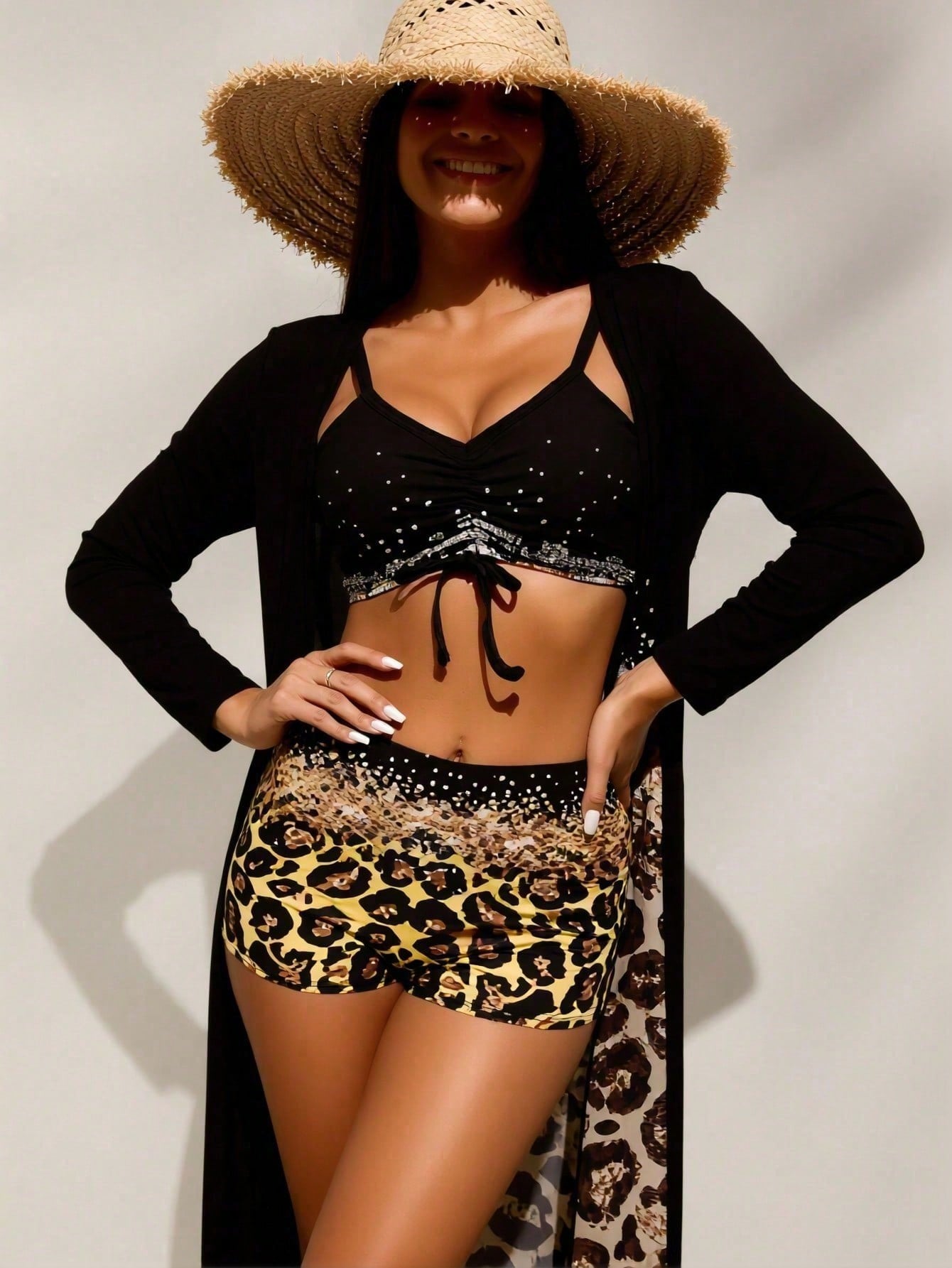 Women's Black Rhinestone Bikin - Tops ulasan dan harga