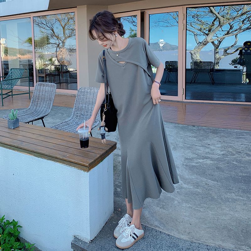 Lazy Style Hollow Out Solid Si - Korean Style A Line Shirt Dress ulasan dan harga