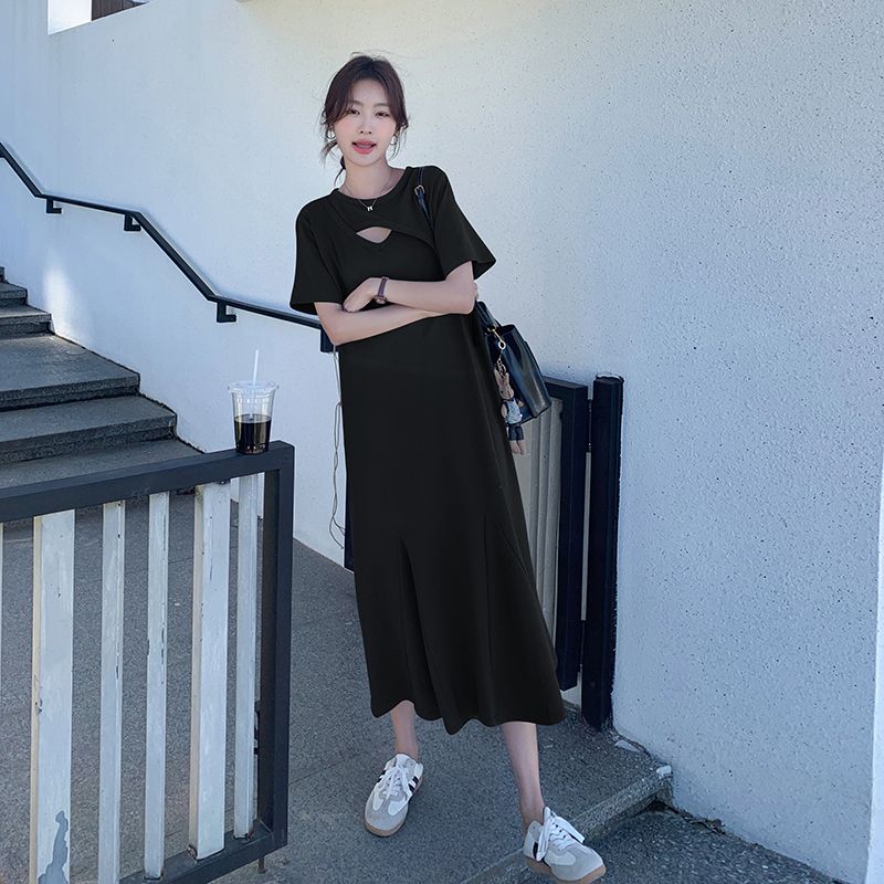 Lazy Style Hollow Out Solid Si - Korean Style A Line Shirt Dress ulasan dan harga