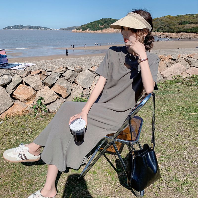 Lazy Style Hollow Out Solid Si - Korean Style A Line Shirt Dress ulasan dan harga
