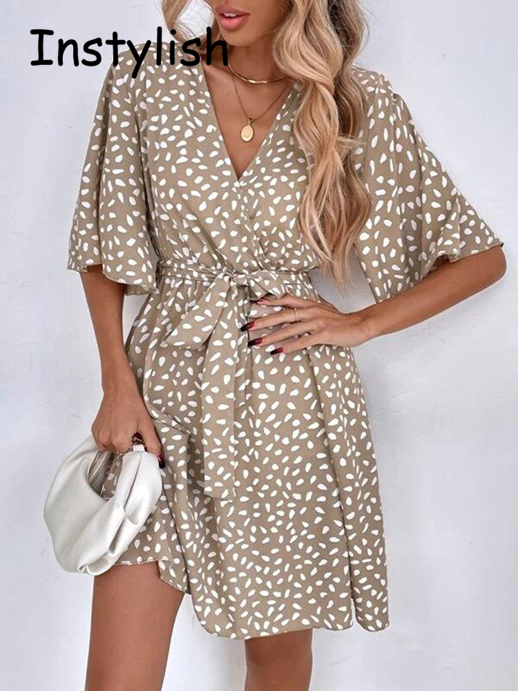 Casual Dot Print Mini Dress wi - French Vintage Floral Midi Dress ulasan dan harga