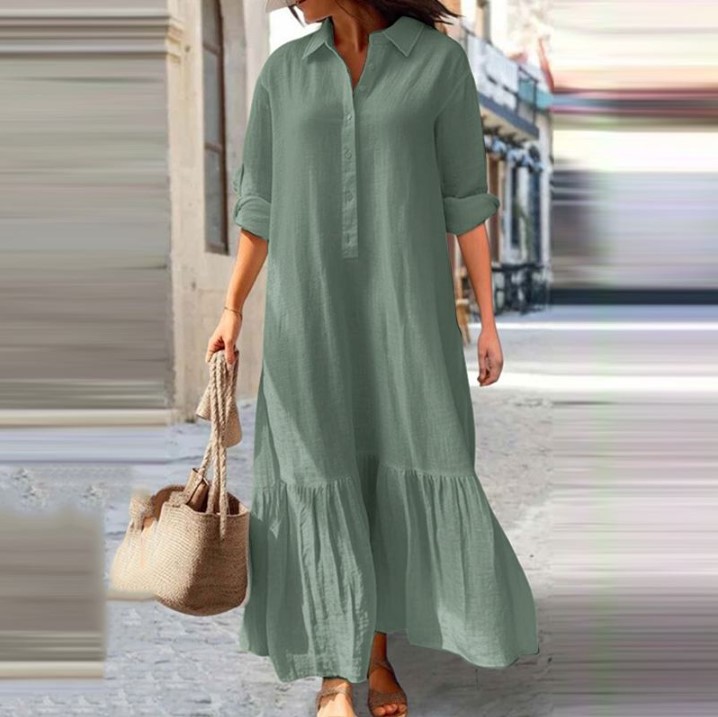 2025 Women's Linen Shirt Dress - Casual Loose Linen Shirt Dress ulasan dan harga