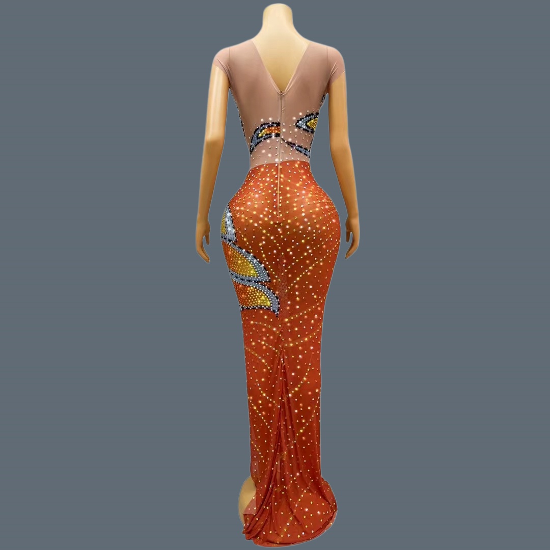 Women Sleeveless Mesh Maxi Dre - Sparkly Rhinestone Club Party Dress ulasan dan harga