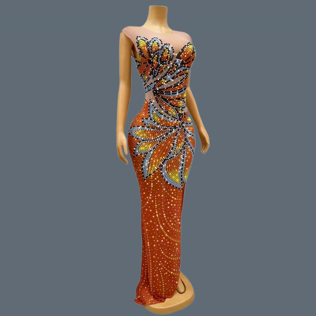 Women Sleeveless Mesh Maxi Dre - Sparkly Rhinestone Club Party Dress ulasan dan harga