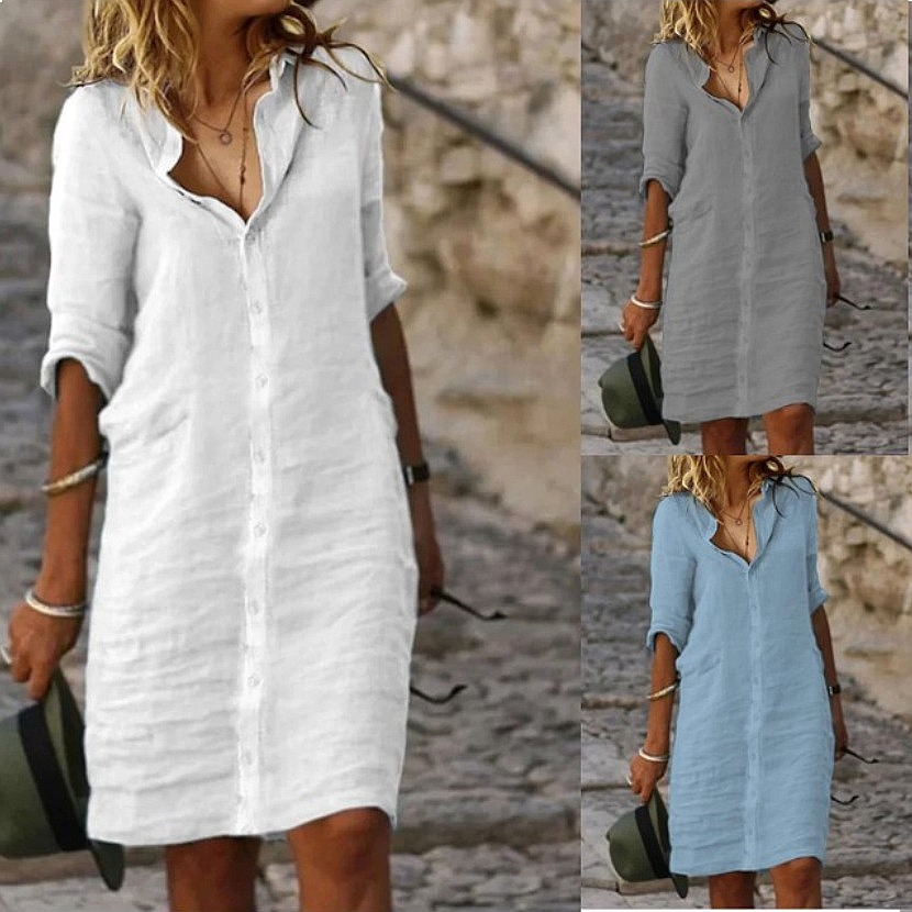 Loose Fit Button Down Midi Shi - Casual Loose Linen Shirt Dress ulasan dan harga