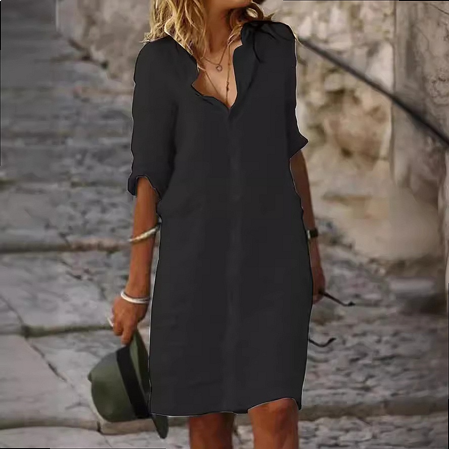 Loose Fit Button Down Midi Shi - Casual Loose Linen Shirt Dress ulasan dan harga