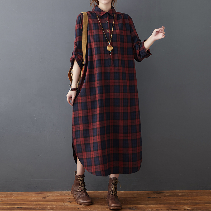 Cotton Linen Dress Women's Aut - Casual Loose Linen Shirt Dress ulasan dan harga