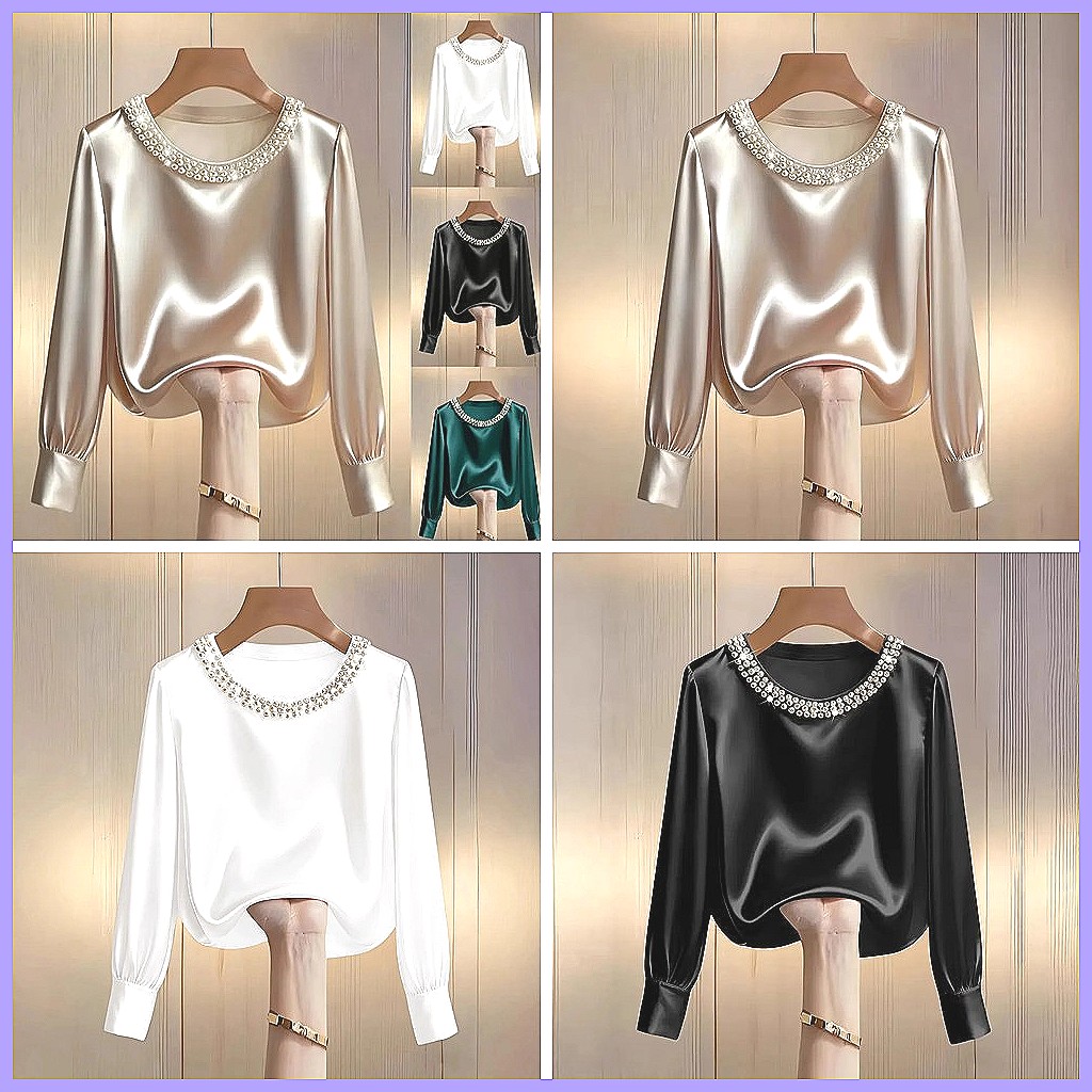 Elegant Beaded Satin Blouse fo - Blouses ulasan dan harga