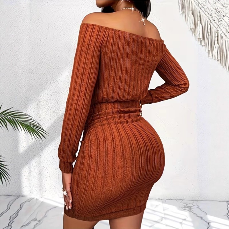 Women's Fashion Dress Spring A - Bodycon Long Sleeve Ribbed Dress ulasan dan harga