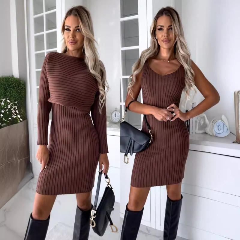 Autumn New Chic Sexy 2 Piece S - Bodycon Long Sleeve Ribbed Dress ulasan dan harga