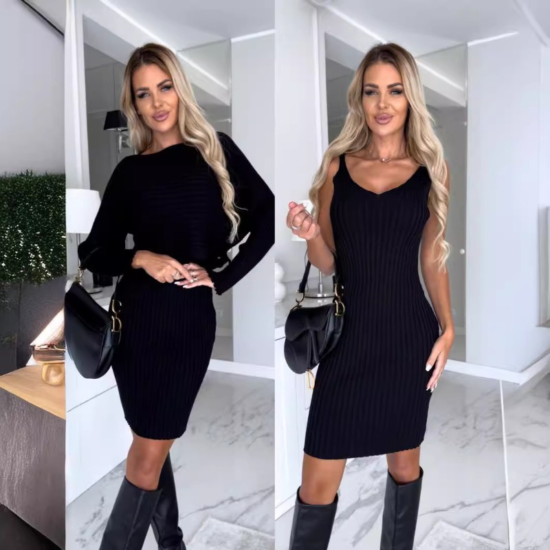Autumn New Chic Sexy 2 Piece S - Bodycon Long Sleeve Ribbed Dress ulasan dan harga