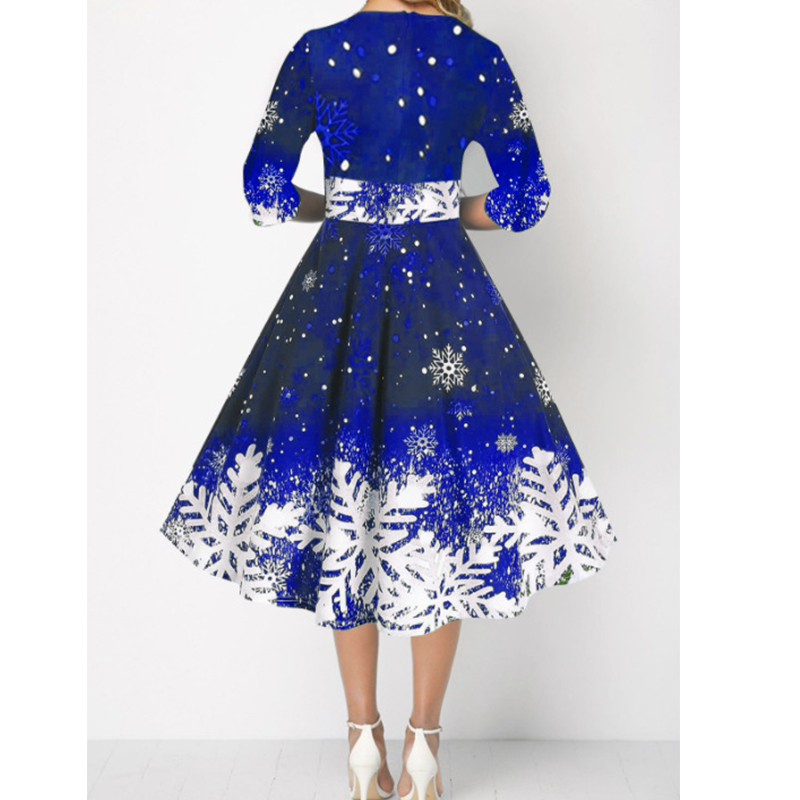 Winter Christmas Dresses Women - French Vintage Floral Midi Dress ulasan dan harga