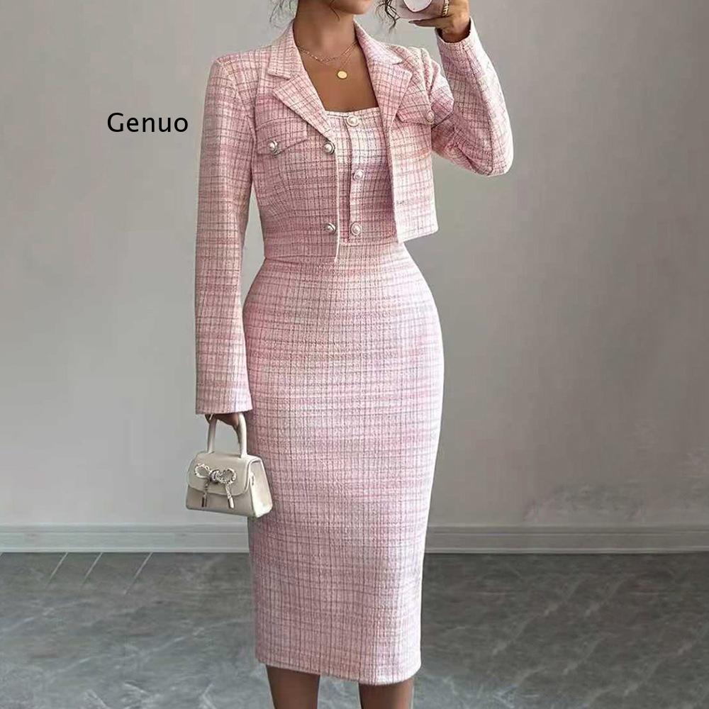 2026 New Women Elegant Tweed T - Tweed Two Piece Blazer Dress ulasan dan harga