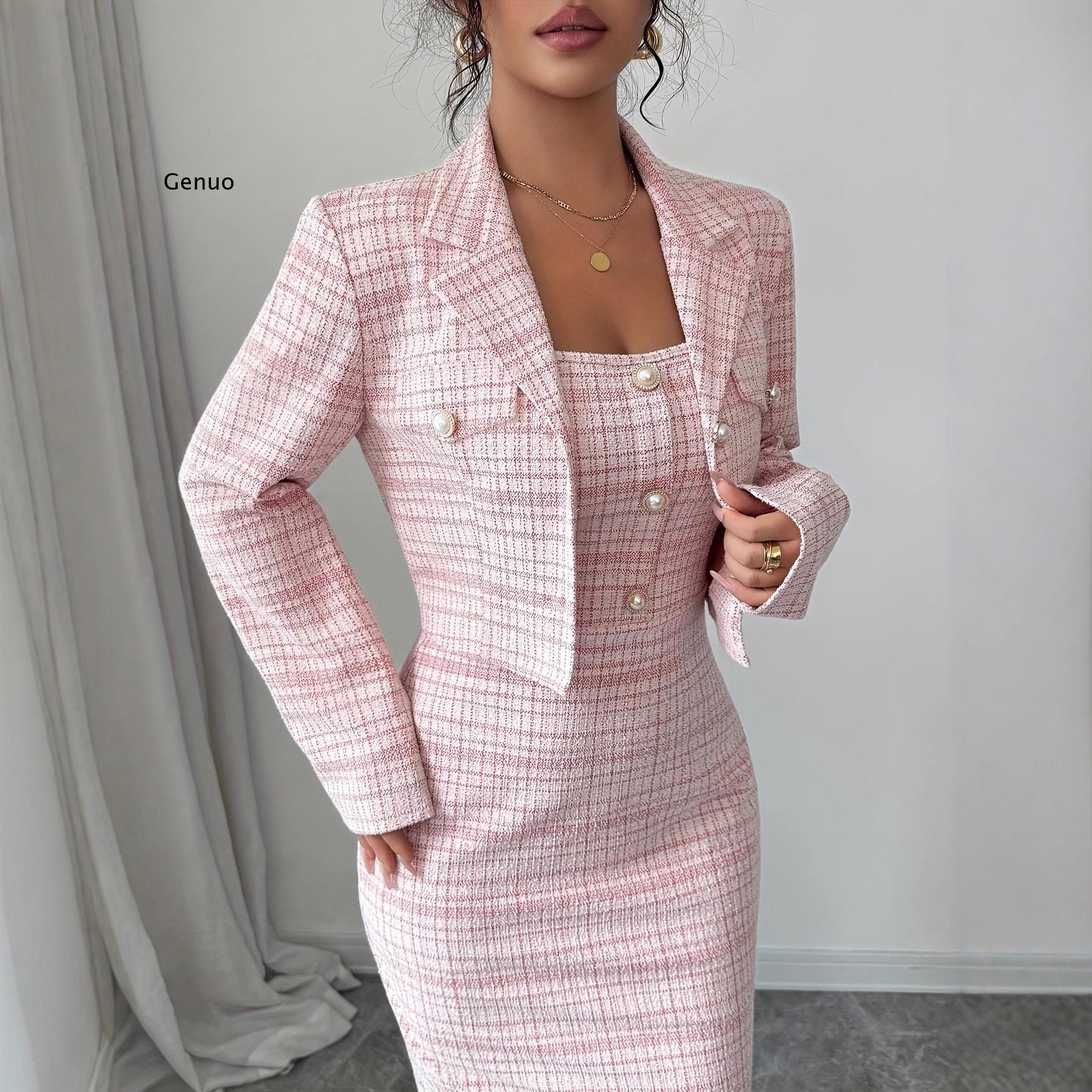 2026 New Women Elegant Tweed T - Tweed Two Piece Blazer Dress ulasan dan harga
