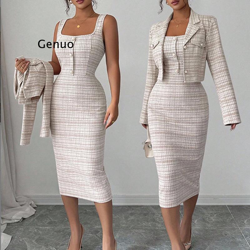 2026 New Women Elegant Tweed T - Tweed Two Piece Blazer Dress ulasan dan harga