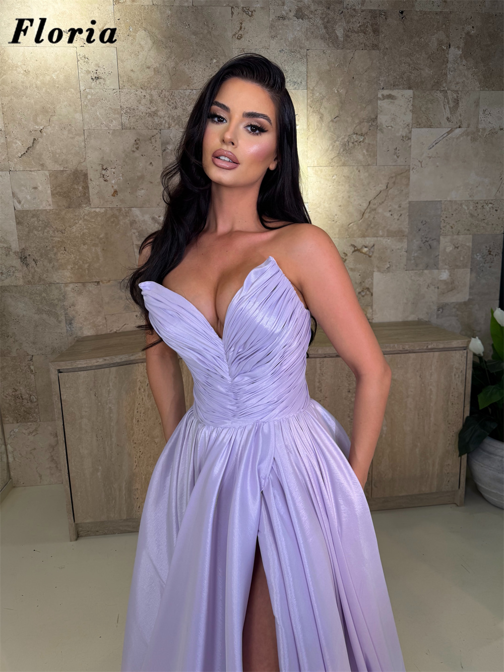 Lilac Elegant Three Pieces Bea - Elegant Satin Evening Gown Split ulasan dan harga