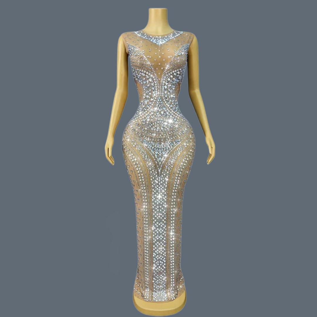 Women Sparkly Rhinestone Sleev - Sparkly Rhinestone Club Party Dress ulasan dan harga