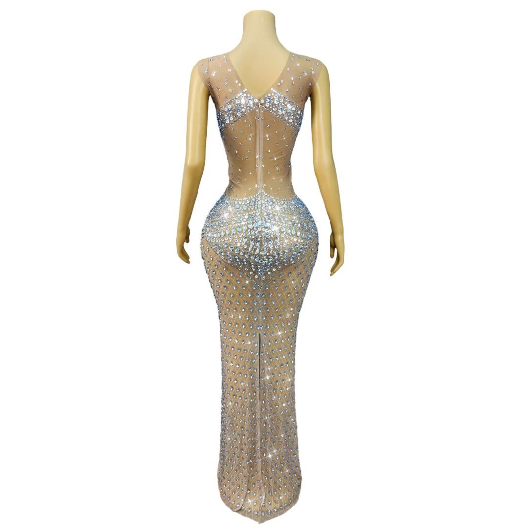 Women Sparkly Rhinestone Sleev - Sparkly Rhinestone Club Party Dress ulasan dan harga