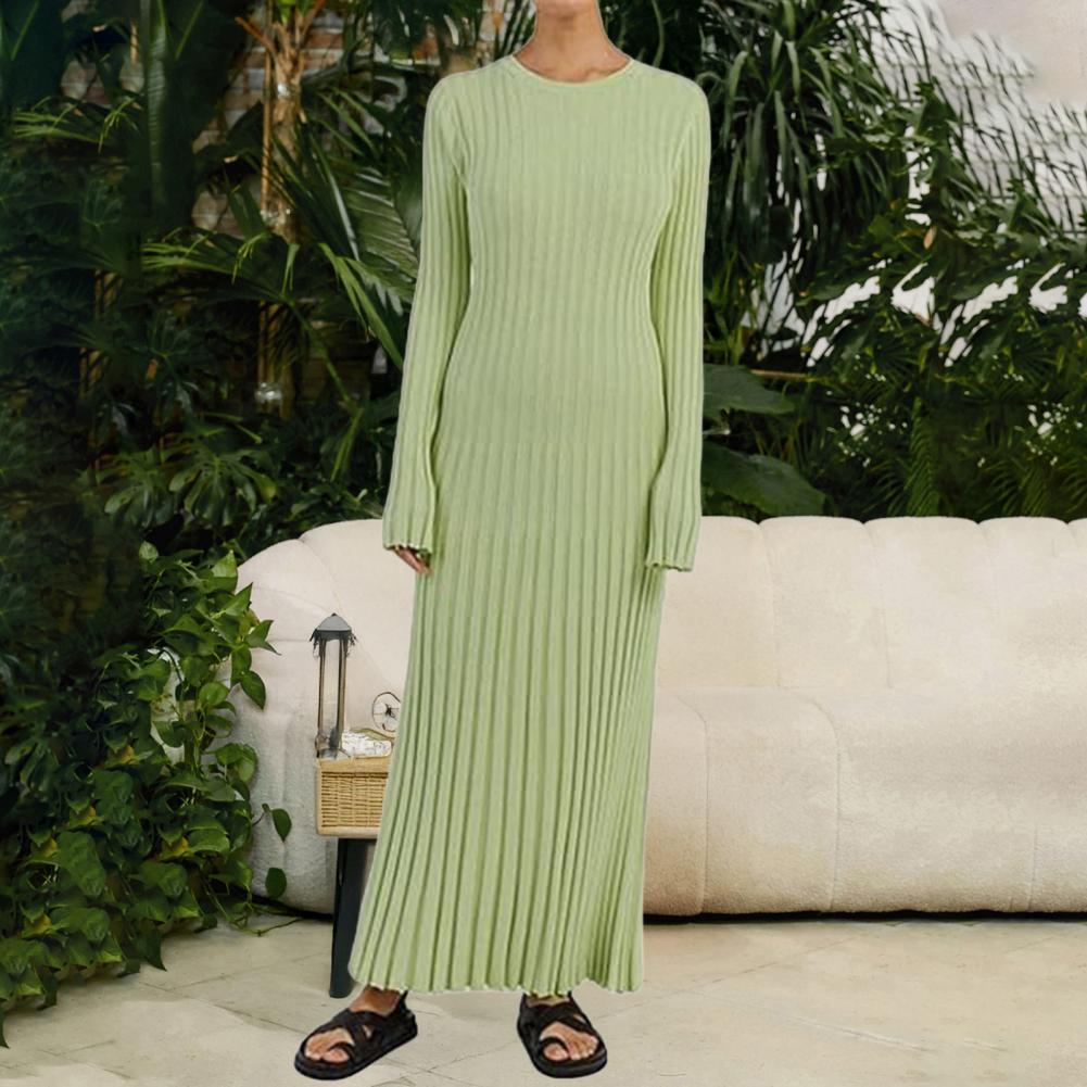 Ribbed Knit Dress Women's Long - Bodycon Long Sleeve Ribbed Dress ulasan dan harga
