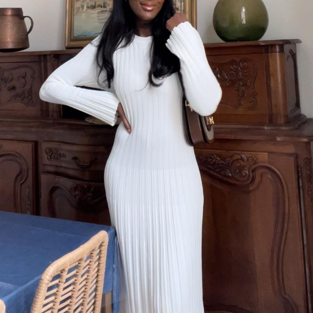 Ribbed Knit Dress Women's Long - Bodycon Long Sleeve Ribbed Dress ulasan dan harga