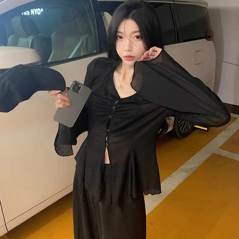 Sheer Flare Sleeve Blouse - Y2 - Blouses ulasan dan harga
