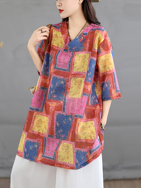Casual Linen Print Top Vintage - Casual Loose Linen Shirt Dress ulasan dan harga