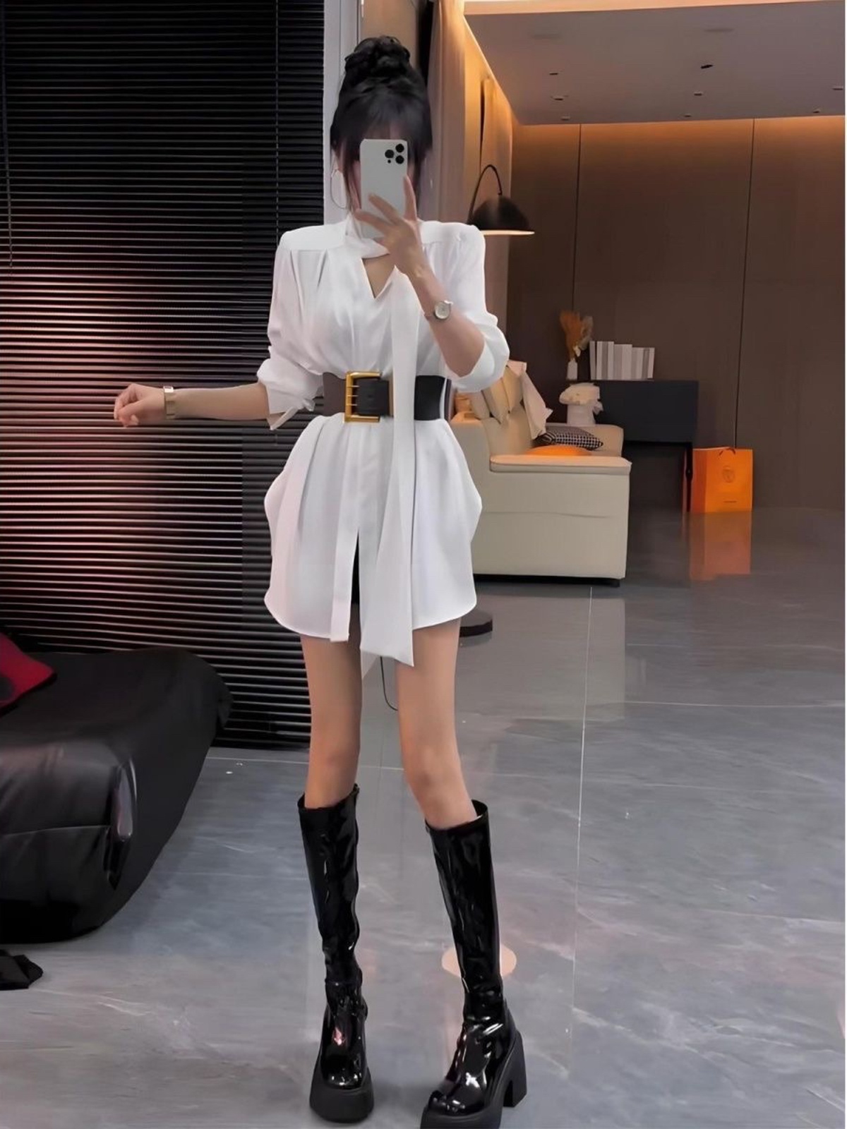 White Silk Shirt Dress Women's - Korean Style A Line Shirt Dress ulasan dan harga