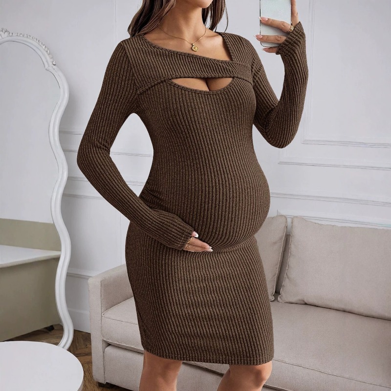 Maternity Clothes Long-sleeved - Bodycon Long Sleeve Ribbed Dress ulasan dan harga