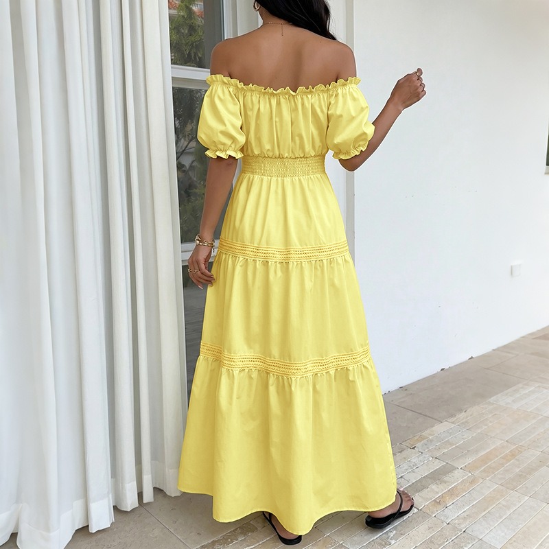 Summer Bohemian Women Yellow O - Off Shoulder Puff Sleeve Sundress ulasan dan harga