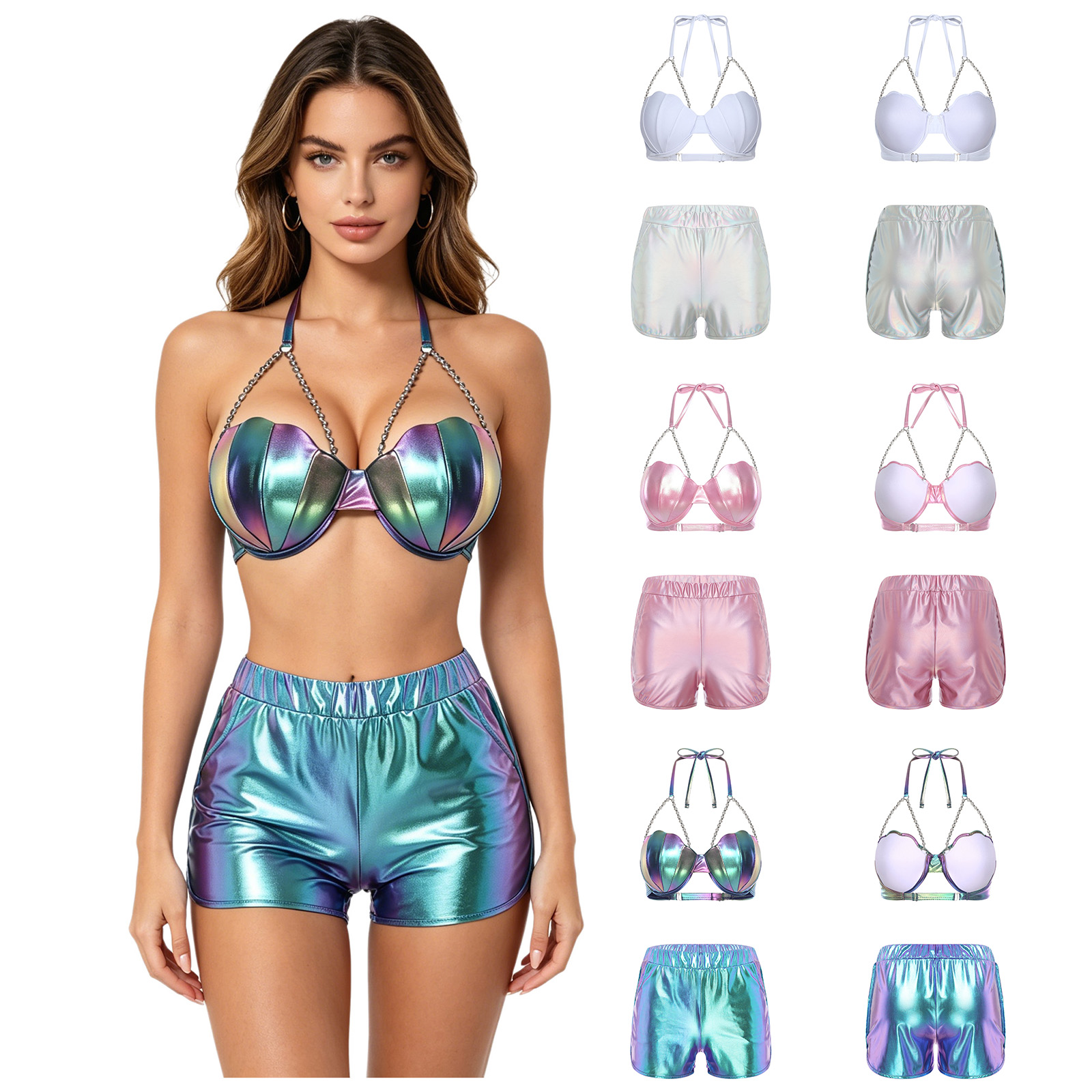 Women Metallic Shiny Swimwear  - Tops ulasan dan harga