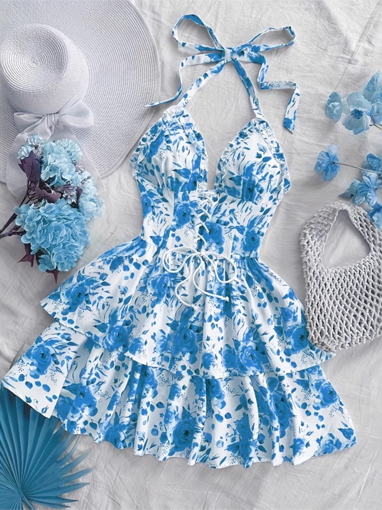 Women Vacation Style Retro Sho - French Vintage Floral Midi Dress ulasan dan harga