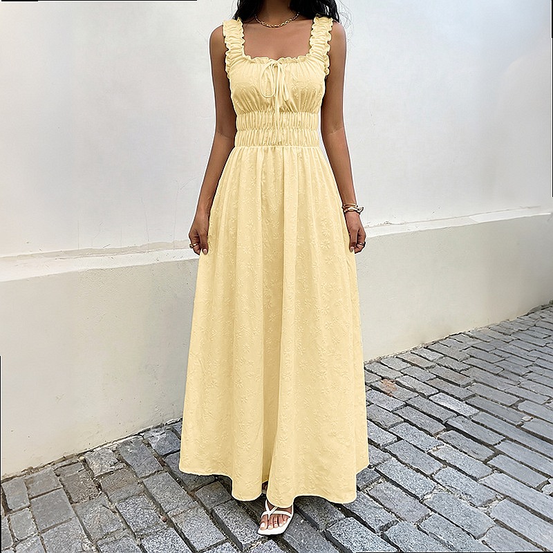 Summer Sleeveless Square Neck  - Boho Summer Beach Maxi Dress ulasan dan harga