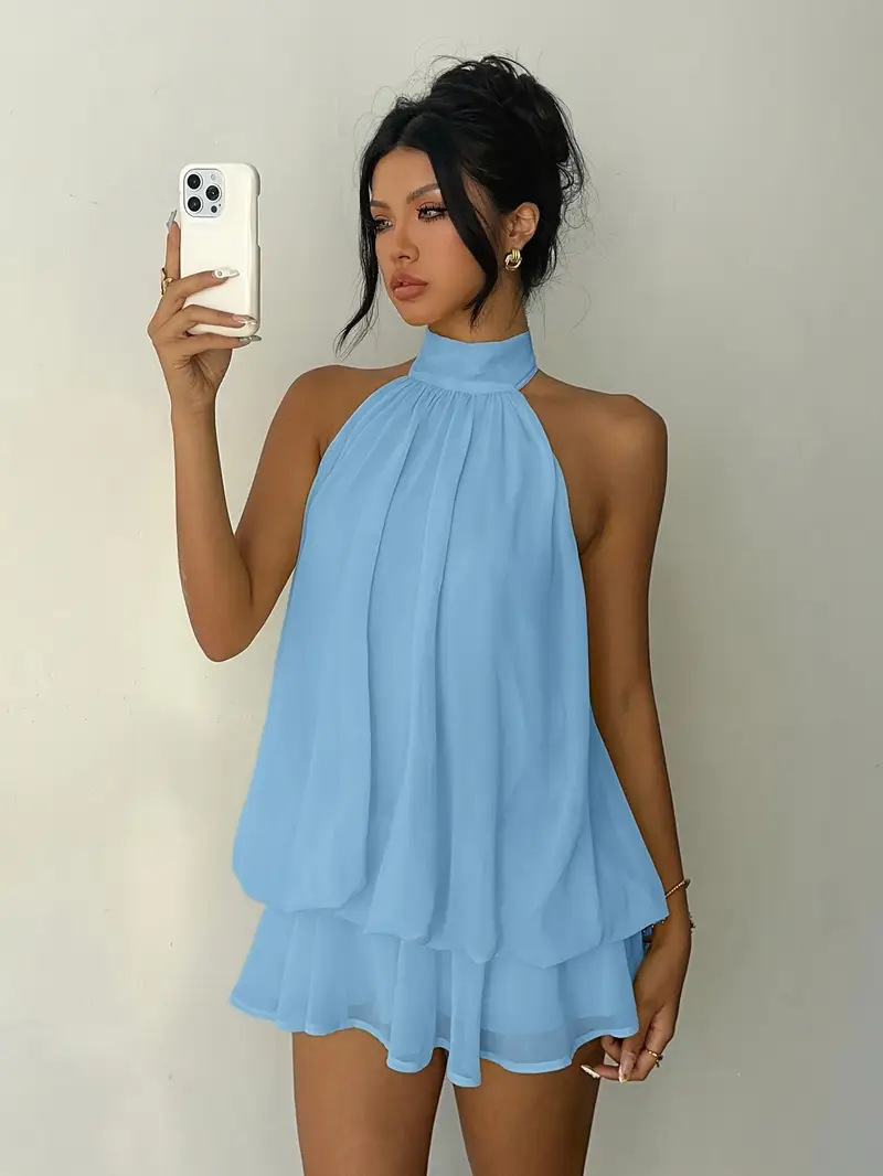 Women's Halter Neck Dress Back - Y2K Backless Halter Mini Dress ulasan dan harga