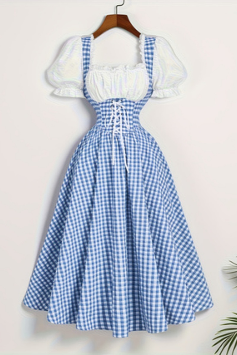 Ladies' Fashion Blue and White - French Vintage Floral Midi Dress ulasan dan harga