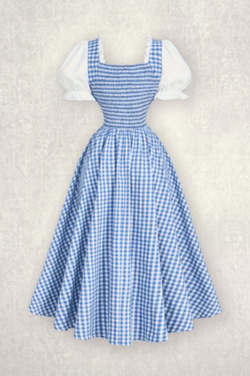 Ladies' Fashion Blue and White - French Vintage Floral Midi Dress ulasan dan harga