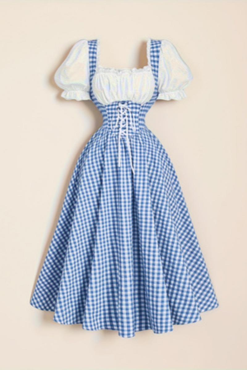 Ladies' Fashion Blue and White - French Vintage Floral Midi Dress ulasan dan harga