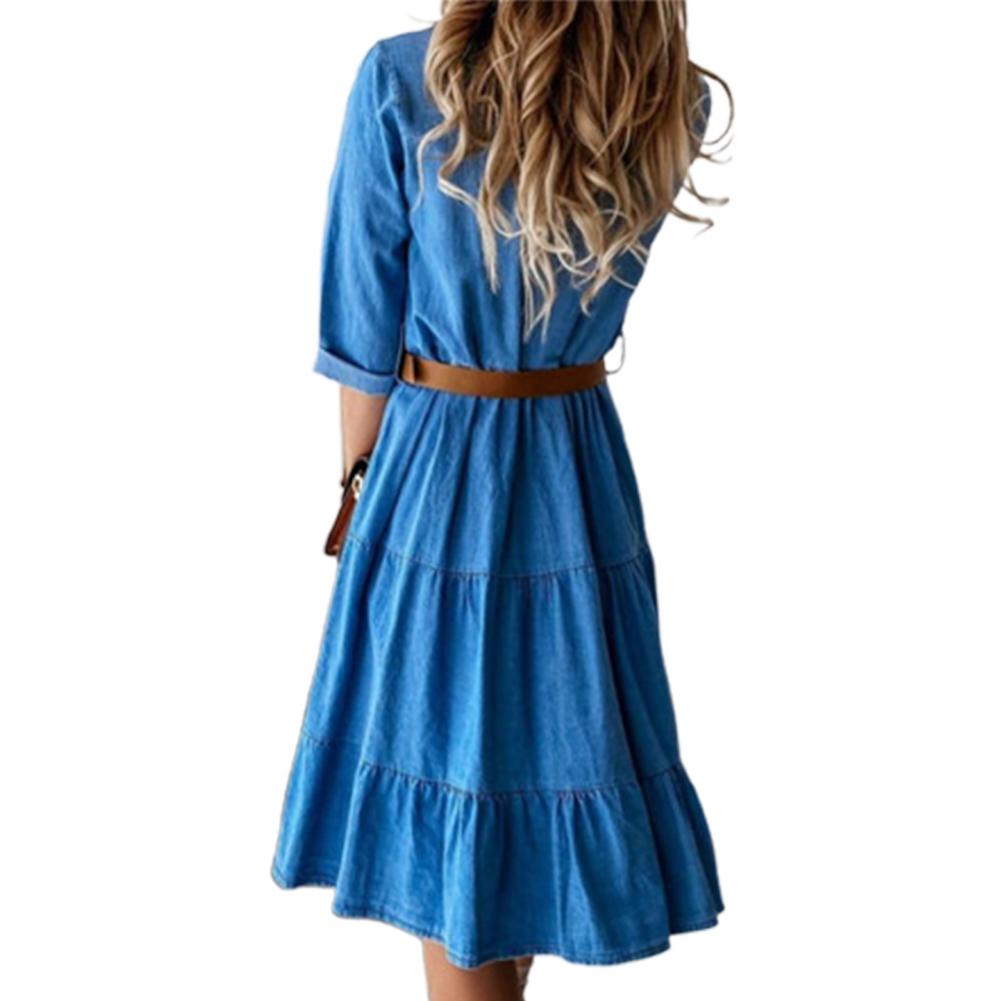 Denim Dress Three Quarter Slee - French Vintage Floral Midi Dress ulasan dan harga