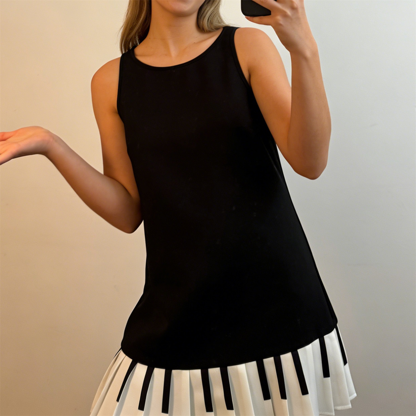 Womens Y2K Piano Key Pleated M - Y2K Backless Halter Mini Dress ulasan dan harga