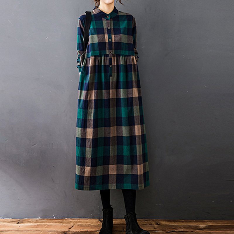 Women Autumn New Vintage Mori  - Casual Loose Linen Shirt Dress ulasan dan harga