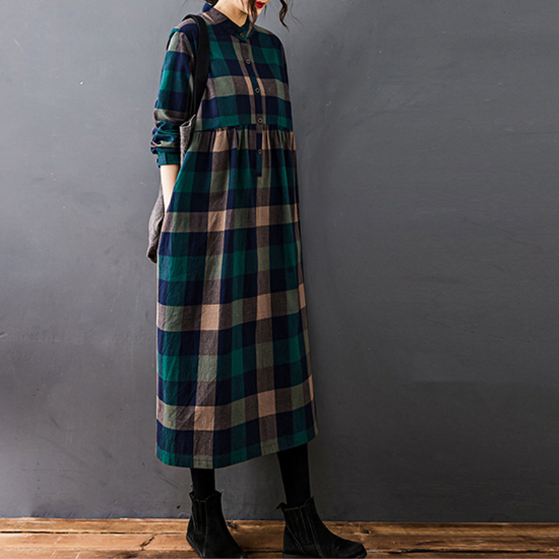 Women Autumn New Vintage Mori  - Casual Loose Linen Shirt Dress ulasan dan harga