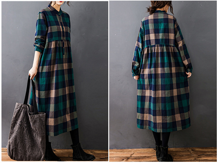 Women Autumn New Vintage Mori  - Casual Loose Linen Shirt Dress ulasan dan harga