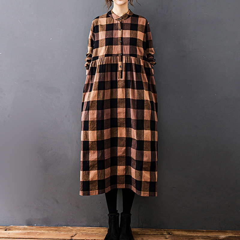 Women Autumn New Vintage Mori  - Casual Loose Linen Shirt Dress ulasan dan harga