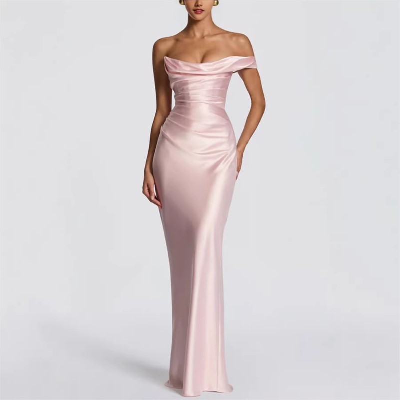 Sexy Slim Satin Dress Elegant  - Elegant Satin Evening Gown Split ulasan dan harga