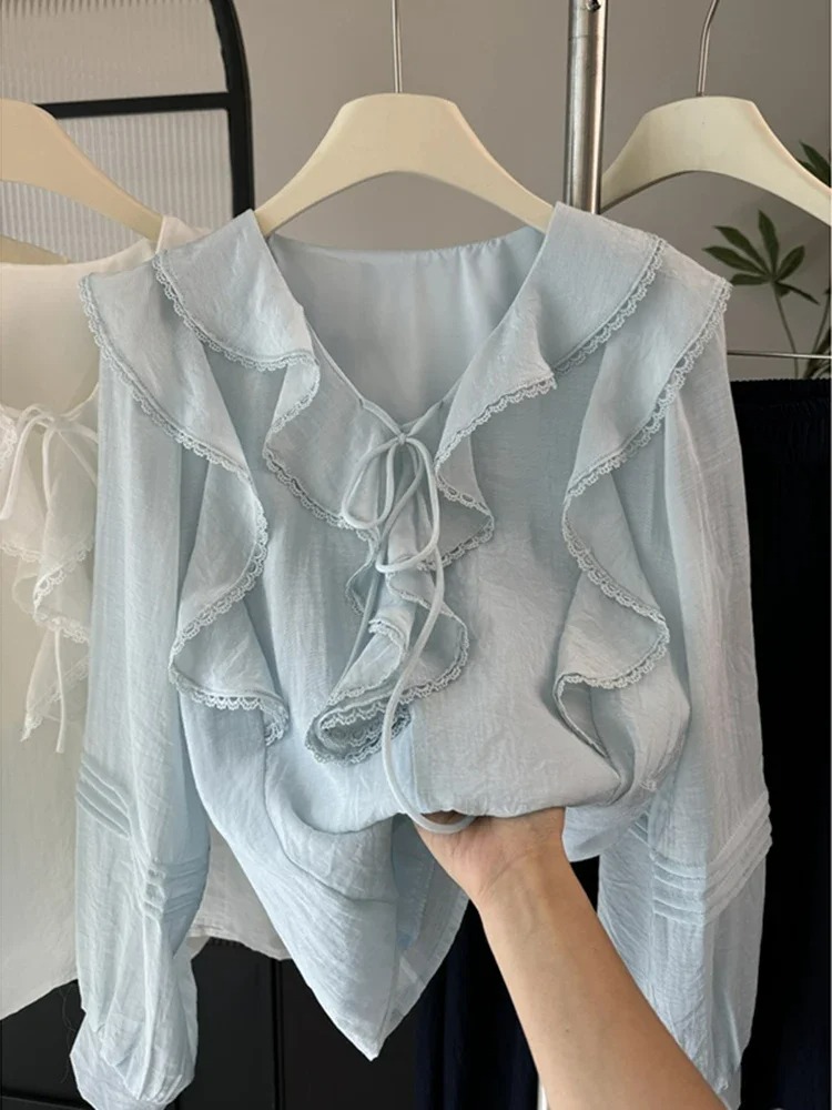 French V-Neck Chic Long Sleeve - Blouses ulasan dan harga