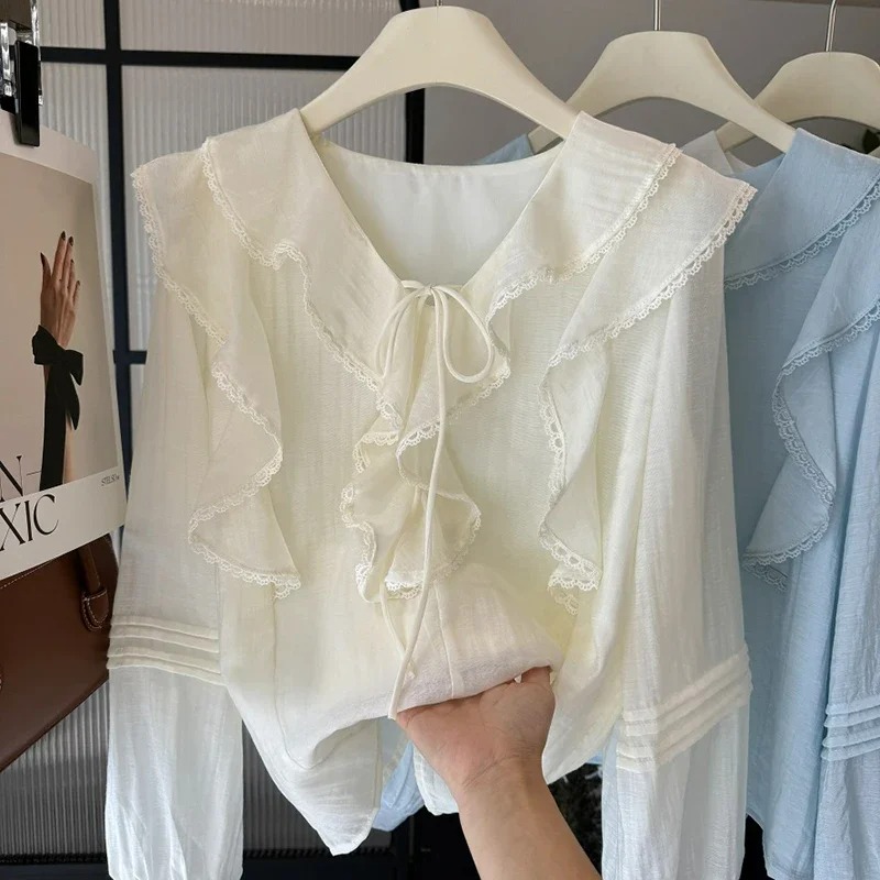 French V-Neck Chic Long Sleeve - Blouses ulasan dan harga